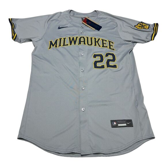 Nike Christian Yelich Jersey Men's‎ 44 Gray Milwaukee Brewers Road MLB Authentic